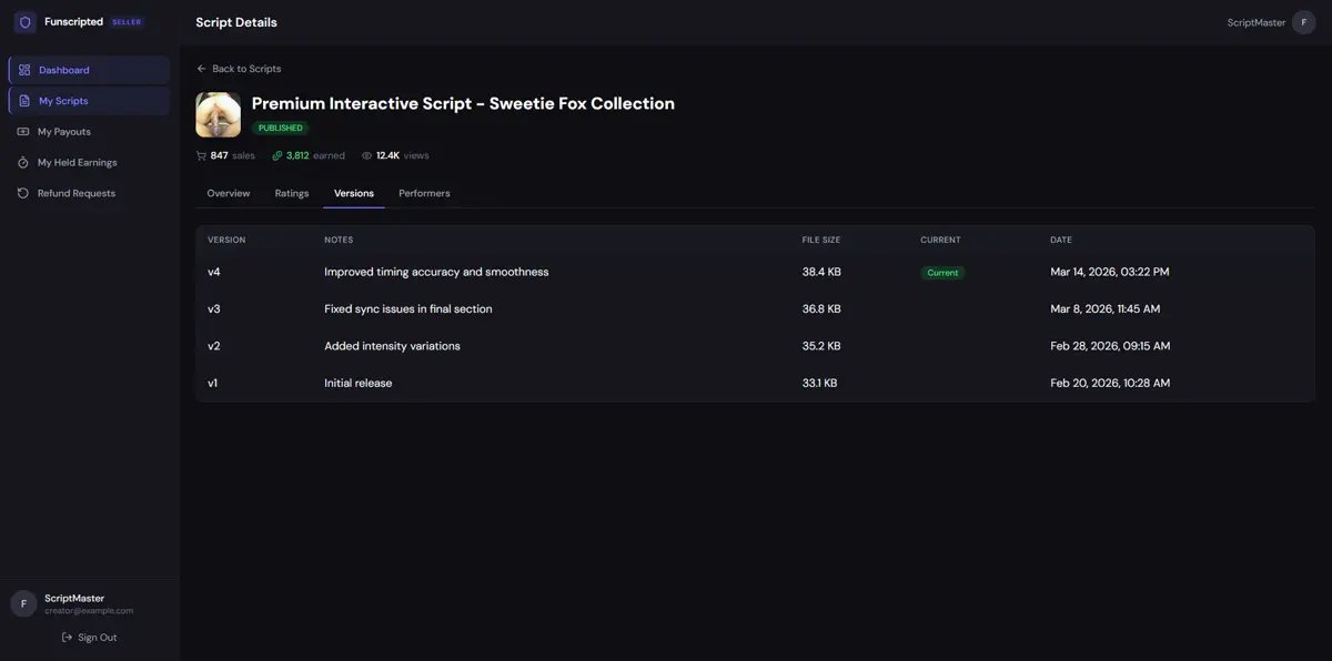 Version history with release notes